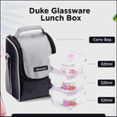 SOPL-OLIVEWARE Duke Glassware Lunchbox, Borosilicate Glass & Microwave Proof, Safety Lock Airtight Lid, 3 Container with 320ml Each - Black