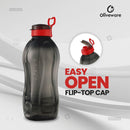 oliveware Jumbo 2 Litre Water Bottle, 100% Leak Proof, BPA Free Premium Plastic Bottle, for Home & Office, Sturdy with Holder, Pack of 1 - (Black_Red)