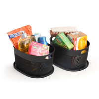 oliveware Bingo Basket BPA Free Stackable Storage Containers with Lids for Clothes & Toys, Set of 2 Big (5.2 L) Each - Black