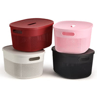 oliveware Bingo Basket BPA Free Stackable Storage Containers with Lids for Clothes & Toys, Set of 2 Big (5.2 L) Each - Black