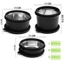 oliveware with Device Benny Microwave Containers with BPA Free Airtight Lid, Leak Proof, 3 Inner Steel Container (290 ml, 450 ml & 600 ml), Home & Office Use - Black, Plastic