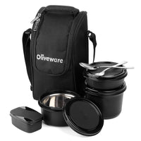 SOPL-OLIVEWARE Executive Pro Lunch Box, Microwave Safe, 3 Inside Steel Container with BPA Free Airtight Lids (290ml, 450ml, 600ml), Plastic Pickle Box (130ml) & Steel Cutlery - Red