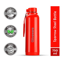 Oliveware Aura Insulated Stainless Steel Bottle - Red | Keep Hot & Cold for Long Hours | Fits Bags & Fridge | Strap for Easy Carry - 690ml
