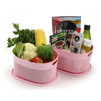 Oliveware Bingo Basket BPA Free Stackable Storage Organisers With Lids, For Clothes, Stationary, Set of2(1 Big & 1 Small, Pink) - 5.2L & 3.4