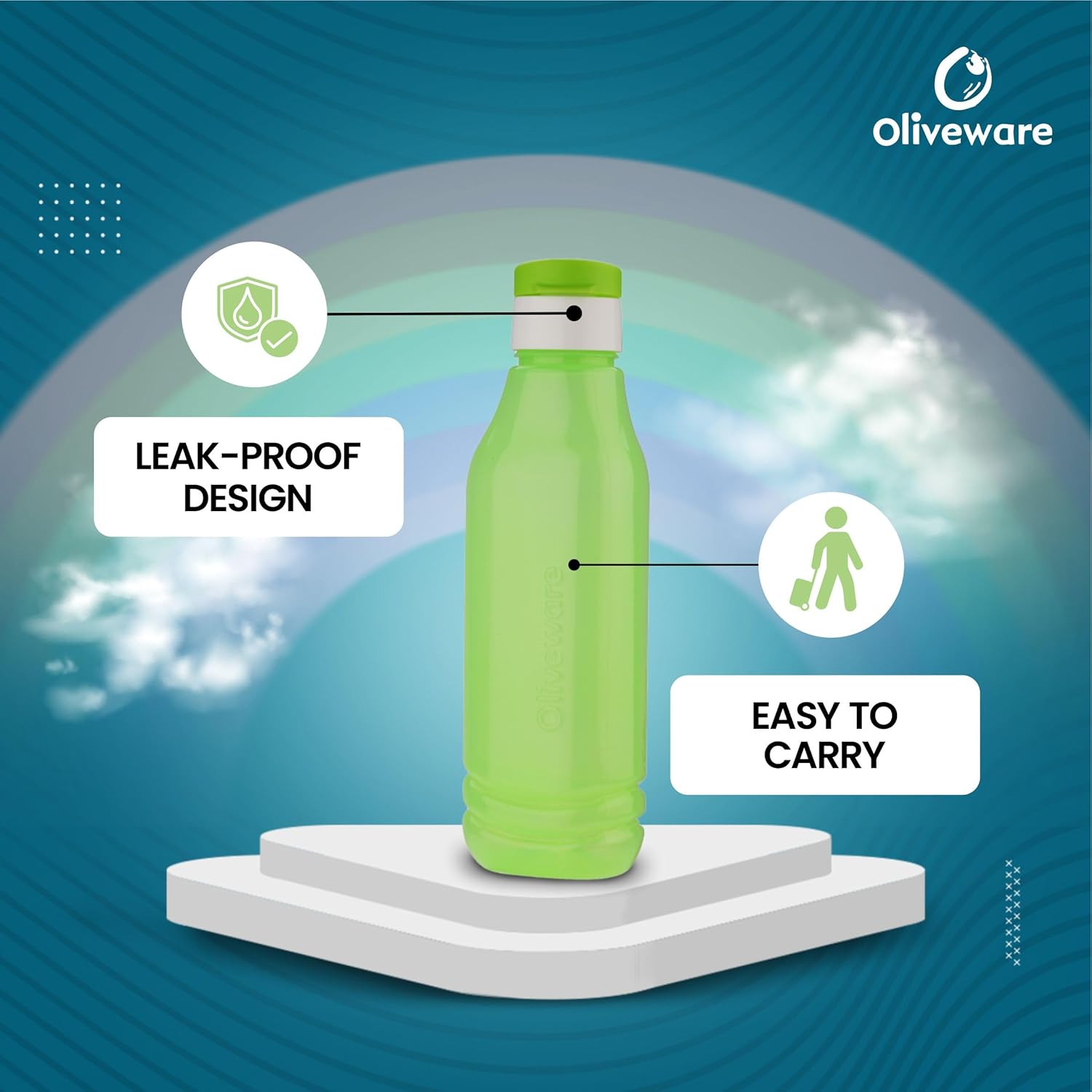 oliveware Triangular Range Premium PET Water Bottle, BPA Free & Leak Proof, 1 Litre Bottle, Better Grip, for Home & Office Use, Set of 6 (Multi)