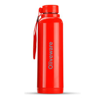 Oliveware Aura Insulated Stainless Steel Bottle - Red | Keep Hot & Cold for Long Hours | Fits Bags & Fridge | Strap for Easy Carry - 690ml