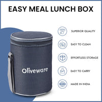 oliveware Easy Meal Plastic Lunch Box with Insulated Fabric Bag, BPA Free & Leak Proof, Set of 3 (290ml, 600ml, 600ml), Full Meal - Blue
