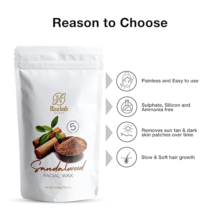 Rozhub Naturals Sandalwood Facial Wax Powder - Silky Smooth Skin Awaits - 100g