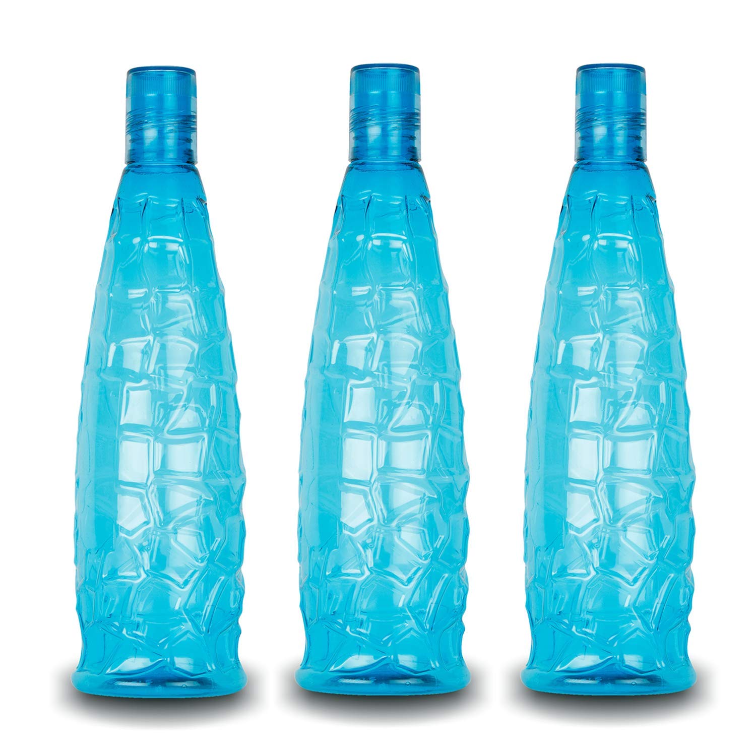 oliveware Stunning Range Premium PET Water Bottle With Better Grip, BPA Free & 100% Leak Proof, 1 Litre Bottle, For Home & Office Use, Pack of 3 - Blue