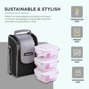 SOPL-OLIVEWARE Duke Glassware Lunchbox, Borosilicate Glass & Microwave Proof, Safety Lock Airtight Lid, 3 Container with 320ml Each - Black