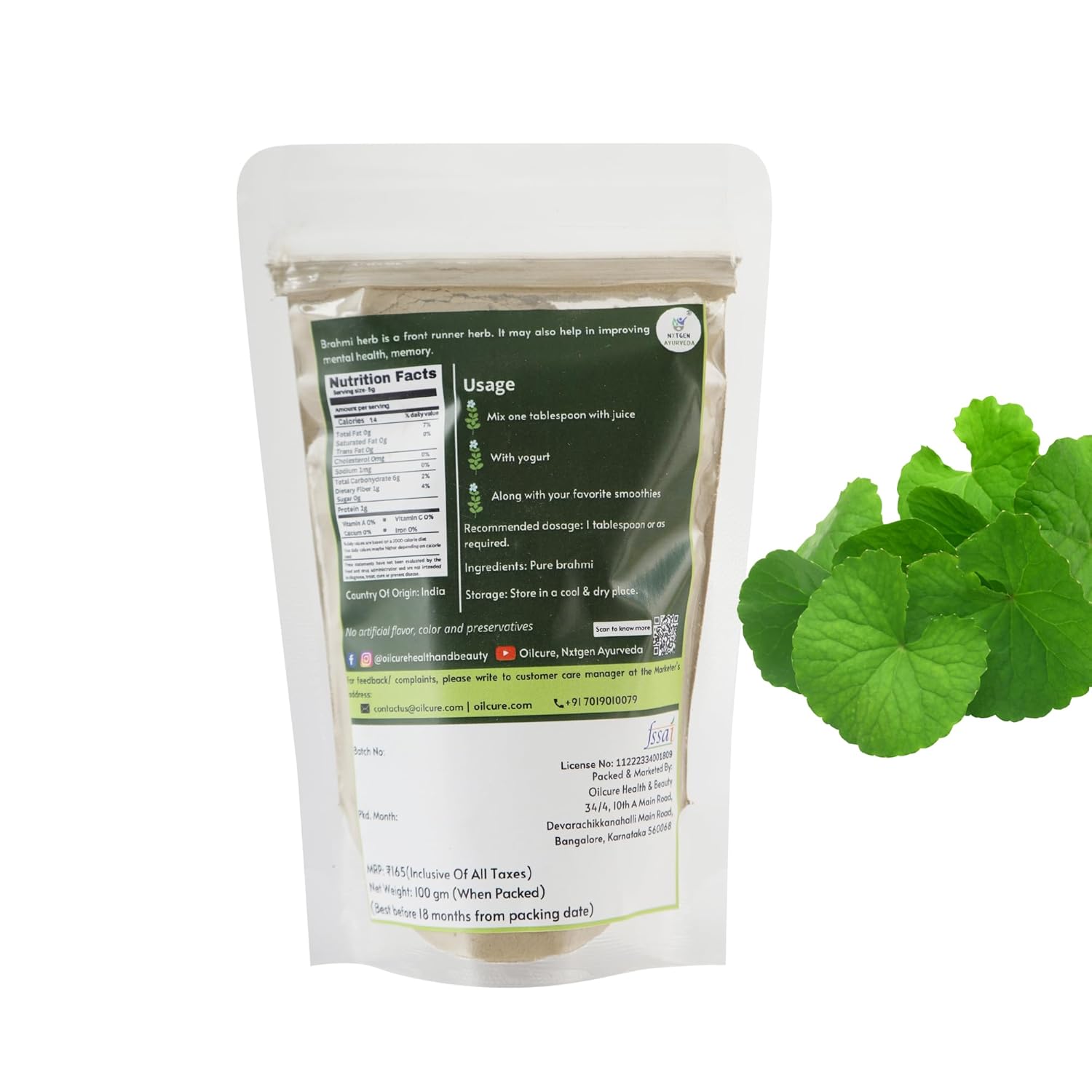 Nxtgen Ayurveda Brahmi Powder | 100 gm | Bacopa Monnieri |