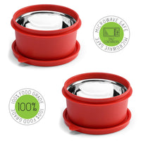 oliveware SOPL (Logo) with Device Benny Containers with BPA Free Airtight Lid, Inside Steel Container, Microwave Safe & Leak Proof, Home & Office Use, Set of 2 (450ml) - Red