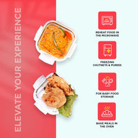 SOPL-OLIVEWARE Freshco Glassware Lunchbox, Borosilicate Glass & Microwave Proof, Safety Lock Airtight Lid, 2 Container with Steel Spoon (320ml) Each - Red