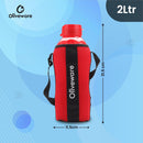 SOPL-OLIVEWARE Jumbo Water Bottle With Washable Carry Sleeve, Shoulder Strap, 2 Litre Bottle, BPA Free & Leak Proof, Fits in Fridge, Pack of 1 - Red
