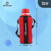 SOPL-OLIVEWARE Jumbo Water Bottle With Washable Carry Sleeve, Shoulder Strap, 2 Litre Bottle, BPA Free & Leak Proof, Fits in Fridge, Pack of 1 - Red