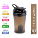 oliveware Smart and Fit Black Gym Shaker with 100% Leal Proof Guarantee, BPA Free Plastic, Ideal for Protein, Set of 1-500 ml