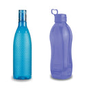 Oliveware Premium Plastic Water Bottle, 1000ML, 2L, Set of 2, Blue And Purple Mix