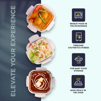 SOPL-OLIVEWARE Spyker Glassware Square Lunchbox, Borosilicate Glass Containers, Microwave Safe & Leak Proof, 3 Containers with BPA Free Lids (320ml) Each - Blue