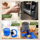 SOPL-OLIVEWARE Monarch Lunch Box with Bag, Microwave Safe & Leak Proof, 3 Inside Steel Containers & BPA Free Airtight Lids (290ml, 450ml & 450ml), Fabric Bag - Blue