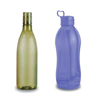 Oliveware Premium Plastic Water Bottle, 1000ML, 2L, Set of 2, Green And Purple Mix
