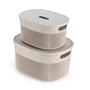 SOPL- Oliveware (logo) with Device Bingo Basket Stackable Storage Organiser With Lids For Clothes & Toys, BPA Free, Set of 2 Small & Big (5.2L, 3.4 L) - Grey