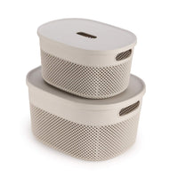 SOPL- Oliveware (logo) with Device Bingo Basket Stackable Storage Organiser With Lids For Clothes & Toys, BPA Free, Set of 2 Small & Big (5.2L, 3.4 L) - Grey