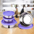 oliveware Elegant Combo Storage Containers, 100% Leak Proof and Dishwasher Safe, 4 Stainless Steel Containers with BPA Free Lid (2x450ml & 2x250ml) - Voilet