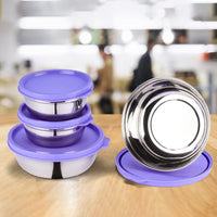 oliveware Elegant Combo Storage Containers, 100% Leak Proof and Dishwasher Safe, 4 Stainless Steel Containers with BPA Free Lid (2x450ml & 2x250ml) - Voilet