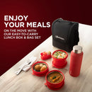 SOPL-OLIVEWARE Teso Pro Lunch Box With Steel Cutlery,3 Microwave Safe Inner Steel Containers With Bpa Free Lids(290Ml,450Ml&600Ml)Plastic Pickle Box(130Ml)Steel Water Bottle(750Ml)-Red,1470 Ml