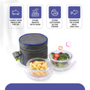 SOPL-OLIVEWARE Joy Glassware Round Lunchbox, Borosilicate Glass Containers, Microwave Safe & Leak Proof, 2 Containers with BPA Free Lids (400ml) Each - Blue