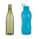 Oliveware Premium Plastic Water Bottle, 1000ML, 2L, Set of 2, Green And Blue Mix