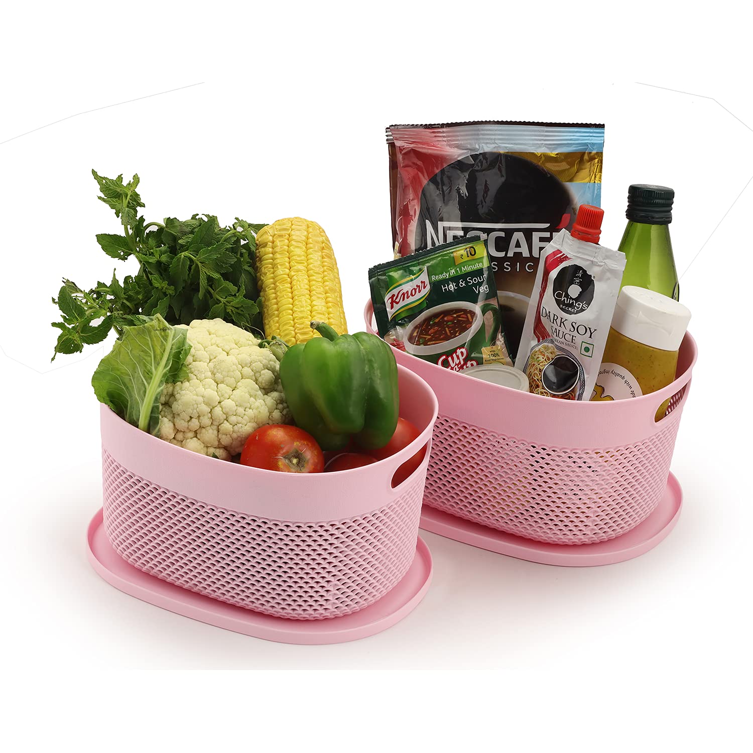Oliveware Bingo Basket BPA Free Stackable Storage Organisers With Lids, For Clothes, Toys, Stationary, Set of 2 (Small) - 3.24Litere (Pink)