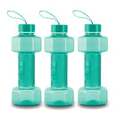 oliveware Plastic Dumbbell Water Bottle With Carry Strap, 750ml, Set of 3, Green