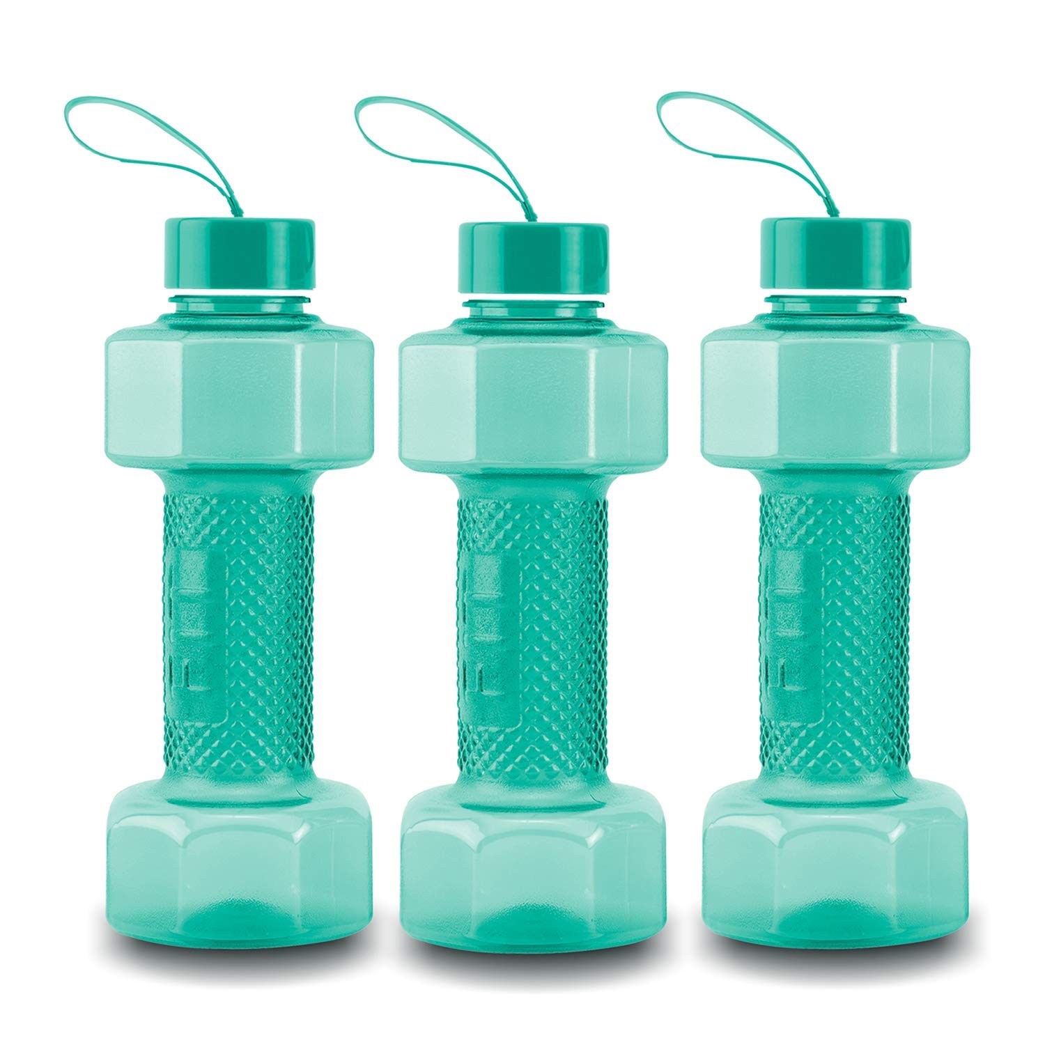 oliveware Plastic Dumbbell Water Bottle With Carry Strap, 750ml, Set of 3, Green