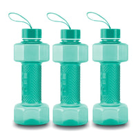 oliveware Plastic Dumbbell Water Bottle With Carry Strap, 750ml, Set of 3, Green