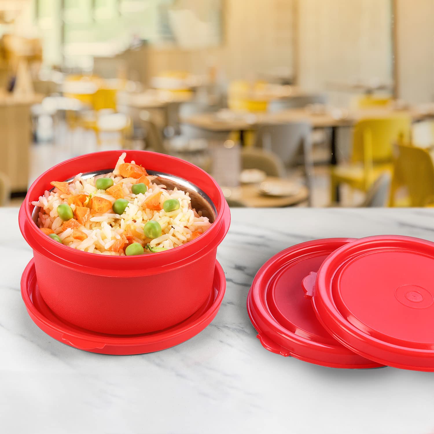 Oliveware Air Tight Lids for Benny Container | Set of 3 | Spill Proof | Leak Proof | For 290ml, 450ml, 600ml | Dishwasher & Freezer Safe (Red)