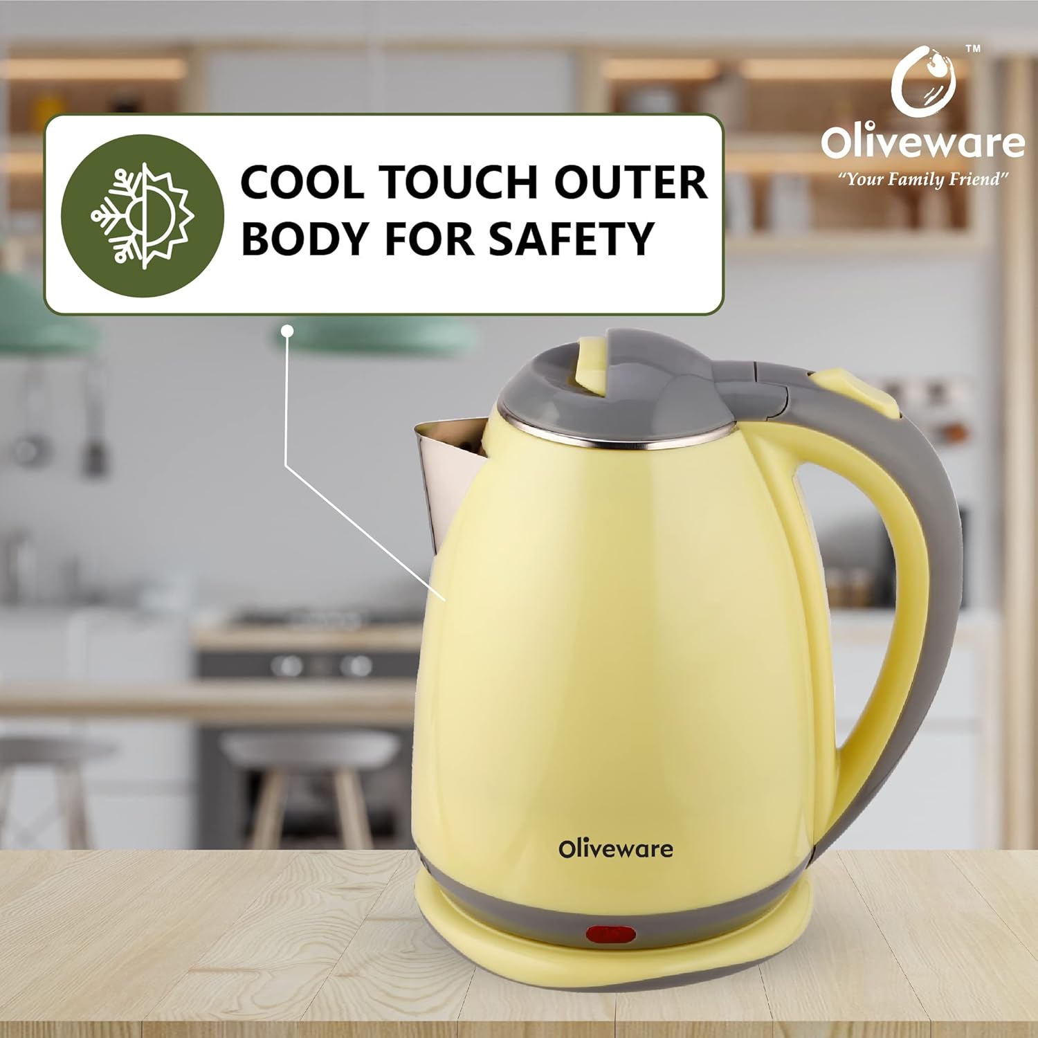 Elegant Electric Kettle by Oliveware, 1.8 Litre, 360 degree Rotation, Heat Protection Handle, Automatic Power off - (Green, 1800 ml)