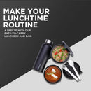 SOPL-OLIVEWARE Teso Lunch Box With Plastic Cutlery,3 Microwave Safe Inner Steel Containers With Bpa Free Lids(290Ml,450Ml&600Ml)Plastic Pickle Box(130Ml)Steel Water Bottle(750Ml)-Black,290 Milliliter