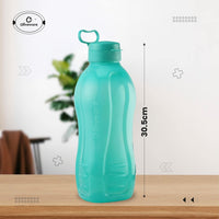 oliveware Jumbo 2 Litre Water Bottle, 100% Leak Proof, BPA Free Premium Plastic Bottle, for Home, Office & Gym, Sturdy with Holder, Pack of 2 (Blue)