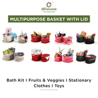 oliveware Bingo Basket Stackable Storage Organiser with Lids for Clothes & Toys, BPA Free Plastic, Set of 2 Small - 3.4L Each (Black)