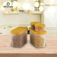 Oliveware Modular Storage Containers, BPA Free, For Pulses, Rice, Dal, Atta & Flour, Set of 4 (2x1800ml, 2x180ml) - Yellow