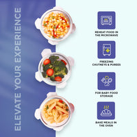 SOPL-OLIVEWARE Innox Glassware Lunchbox, Borosilicate Glass Containers, Microwave Safe & Leak Proof, 3 Containers with BPA Free Airtight Lid (400ml) Each - Blue