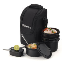 SOPL-OLIVEWARE Executive Pro Lunch Box, Microwave Safe, 3 Inside Steel Container with BPA Free Airtight Lids (290ml, 450ml, 600ml), Plastic Pickle Box (130ml) & Steel Cutlery - Red