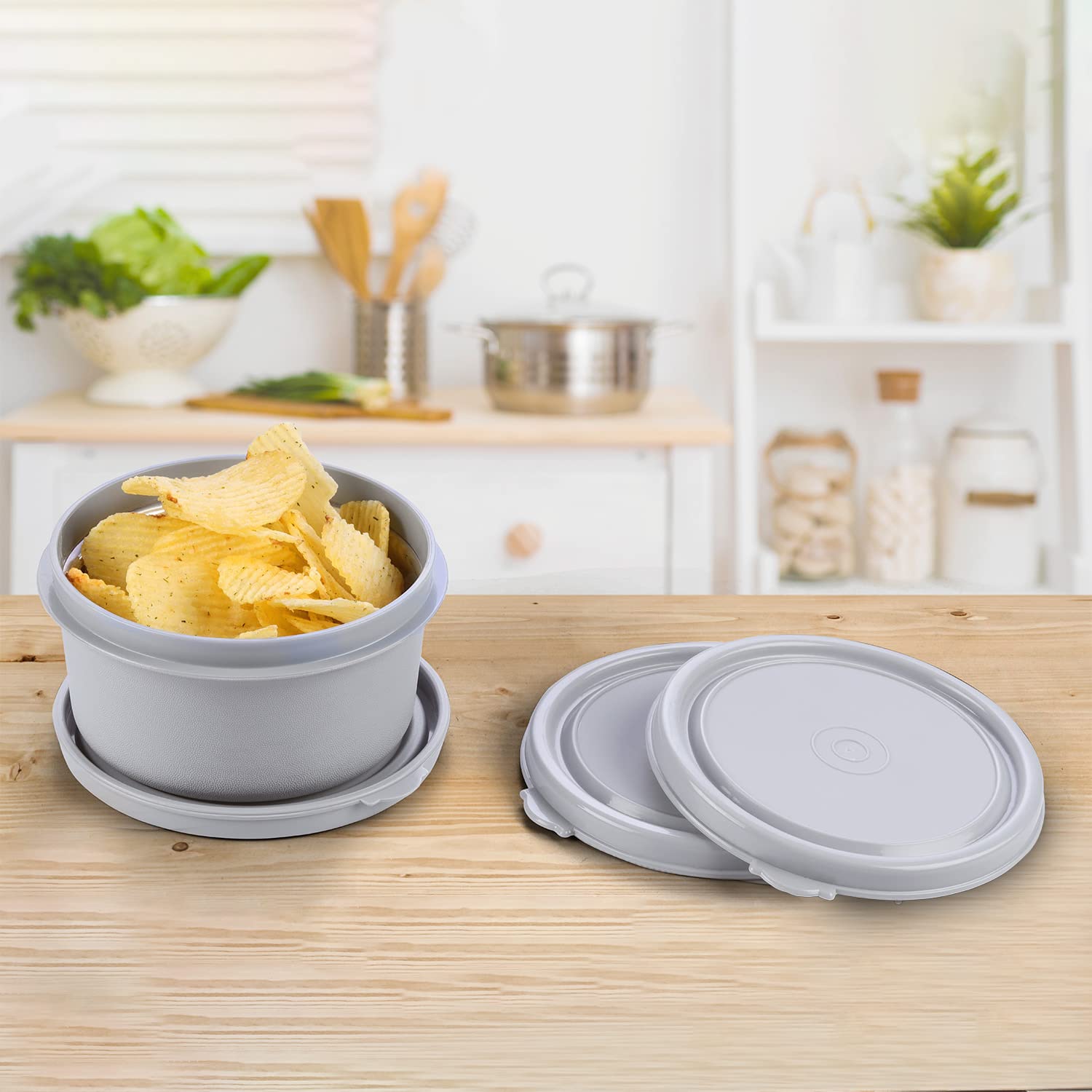 Oliveware Air Tight Lids for Benny Container | Set of 3 | Spill Proof | Leak Proof | For 290ml, 450ml, 600ml | Dishwasher & Freezer Safe (Grey)