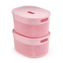 Oliveware Bingo Basket BPA Free Stackable Storage Organisers With Lids, For Clothes, Toys, Stationary, Set of 2 (Small) - 3.24Litere (Pink)