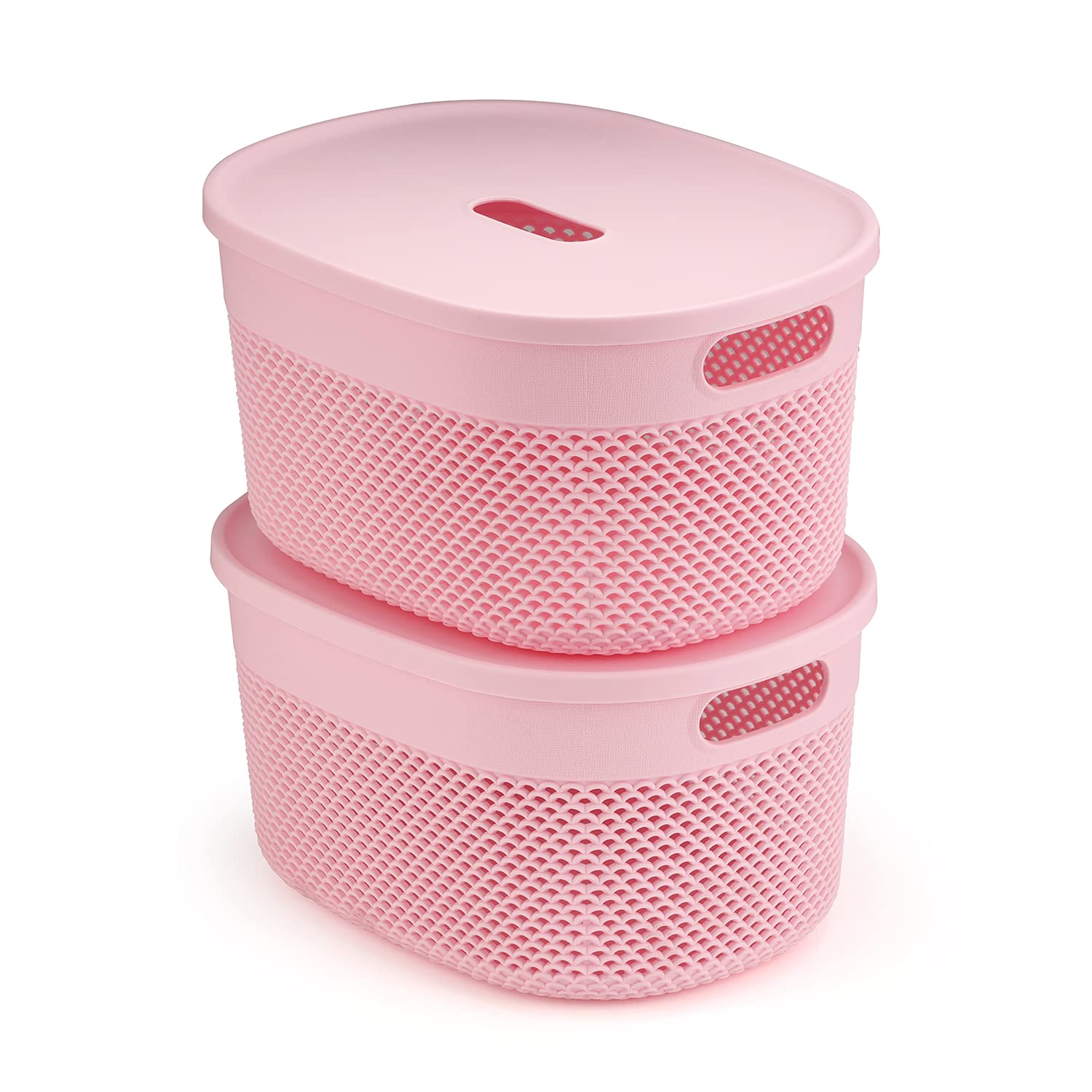 Oliveware Bingo Basket BPA Free Stackable Storage Organisers With Lids, For Clothes, Toys, Stationary, Set of 2 (Small) - 3.24Litere (Pink)