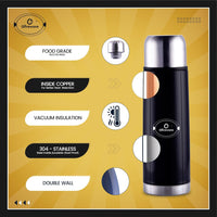 SOPL-OLIVEWARE Era Vacuum Double Wall Bottle, Stainless Steel (1000ml), Hot & Cold, Insulated Bottle, Fit for Indoor & Outdoors - Black