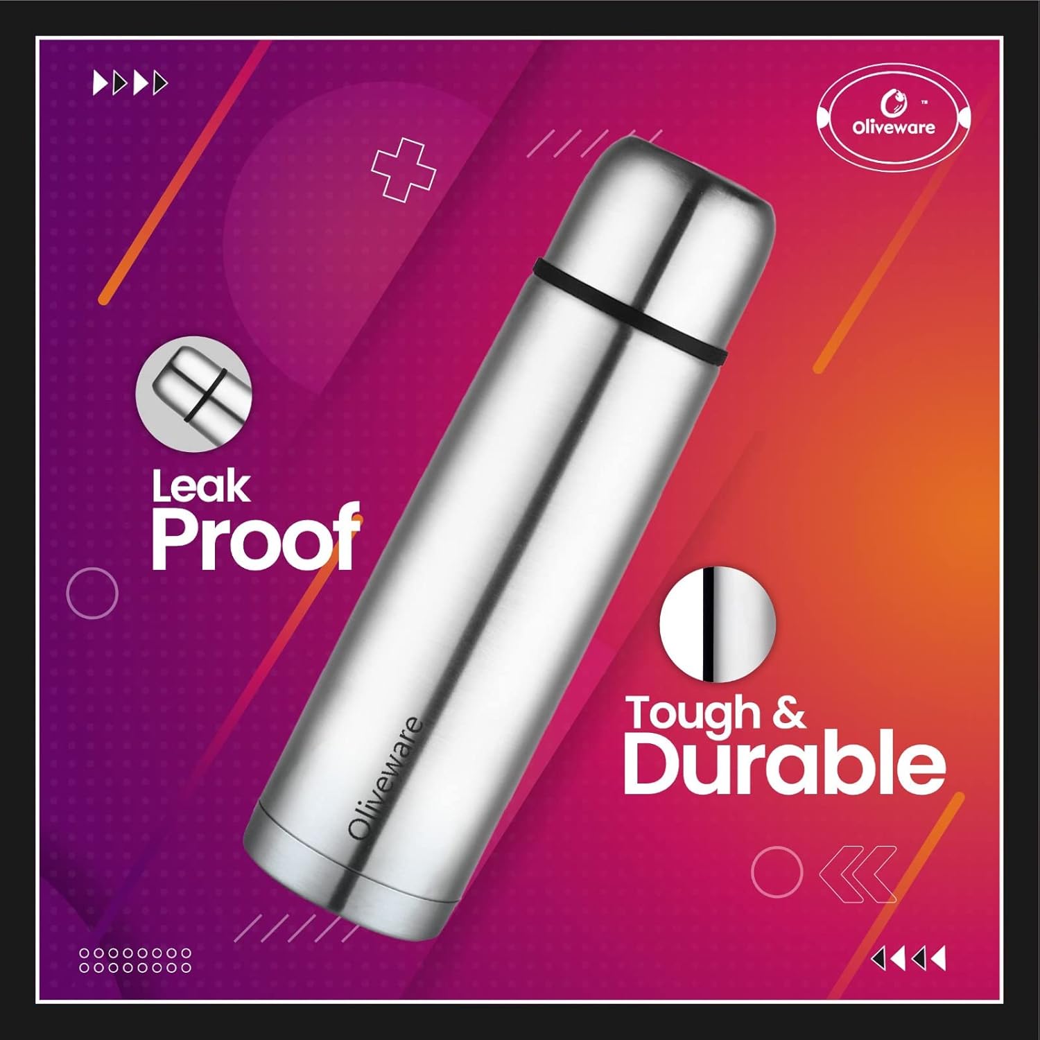 SOPL-OLIVEWARE Haze Vacuum Double Wall Bottle, Stainless Steel (750ml), Hot & Cold, Insulated Bottle, Fit for Indoor & Outdoors - Silver