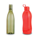 oliveware Premium Plastic Water Bottle, 1000ML, 2L, Set of 2, Green And Red Mix