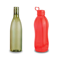 oliveware Premium Plastic Water Bottle, 1000ML, 2L, Set of 2, Green And Red Mix